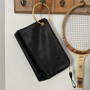 Alf The Label black genuine leather Grande pouch & brushed gold carabiner
